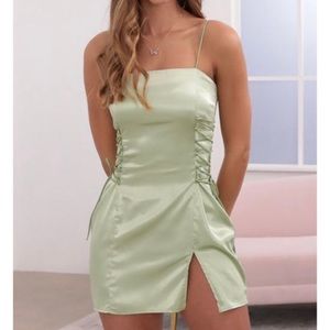 lucy in the sky satin sage dress